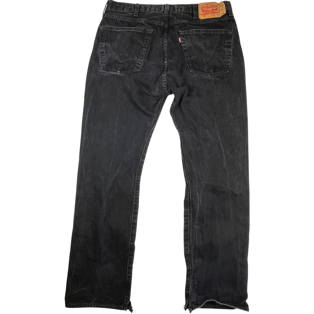 Levis 501 Jeans Mens 38x34 (36x31) Black Straight Leg Denim Faded Button Fly